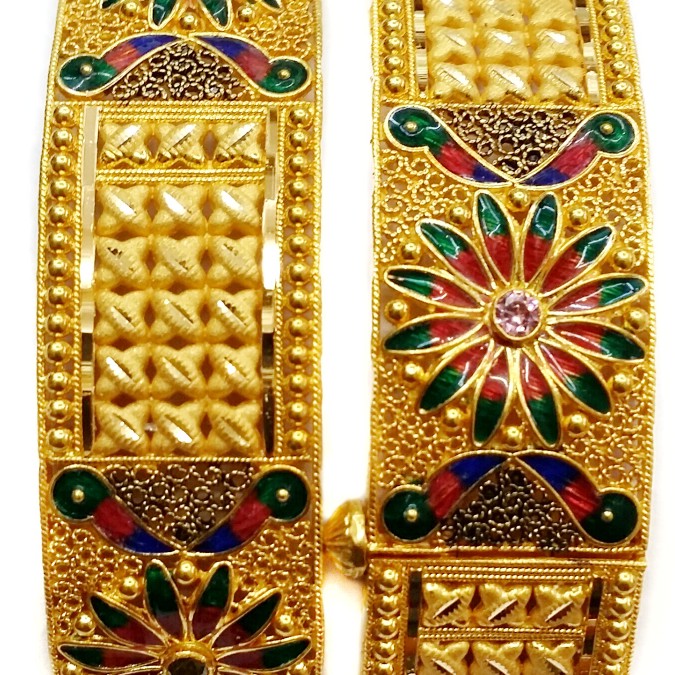 22k gold meenakari flower shape kada bangles mga - gp078