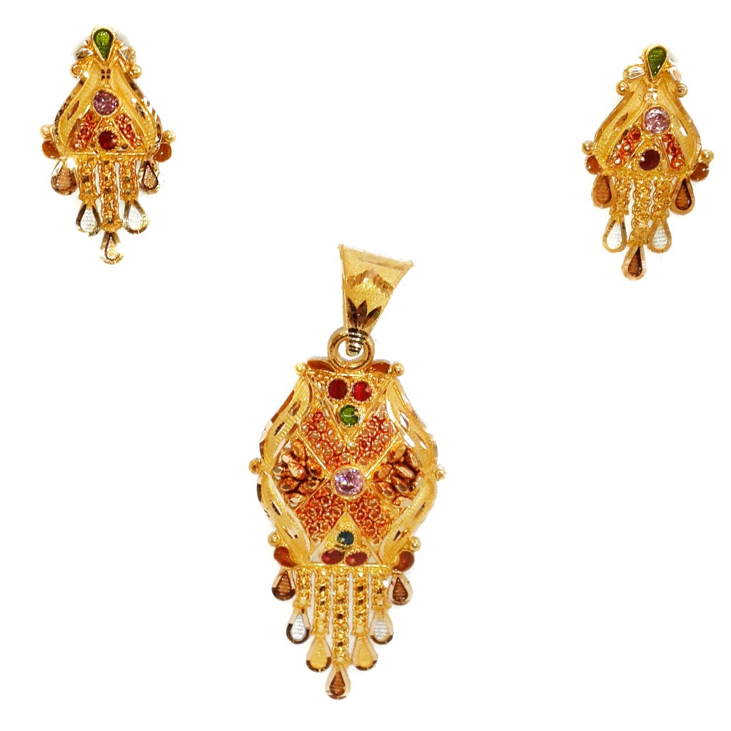 916 Gold Kalkatti Pendant Set MGA -...