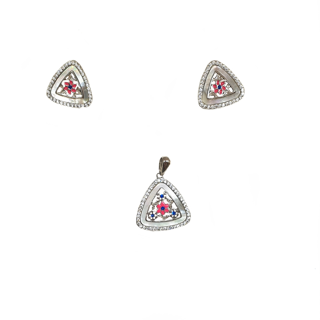 925 Sterling Silver Colourful Flower Pendant Set MGA - PTS0289