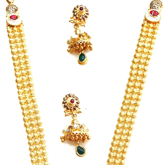 22kt Gold Antique Rajwadi Necklace With Jummar Buti MGA - GLS076