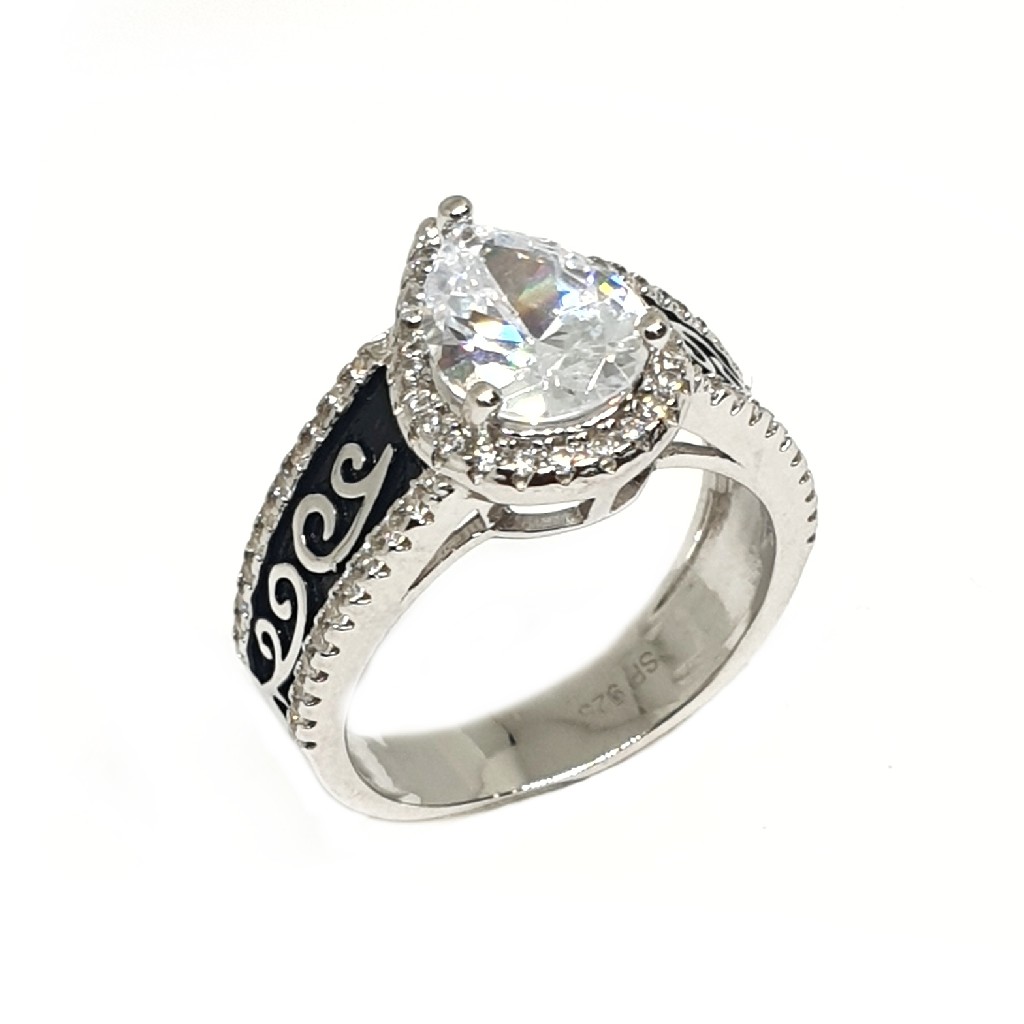 925 Sterling Silver Pear Cut Diamon...