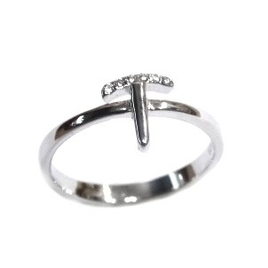 925 Sterling Silver Alphabet (Letter T) Ring MGA - LRS1547