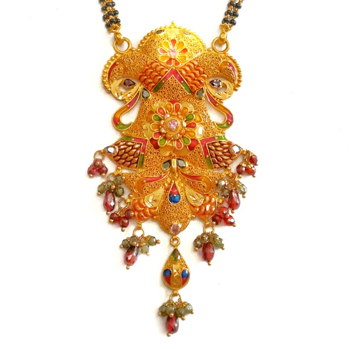 22k gold kalkatti meenakari flower shape mangalsutra mga - gm014