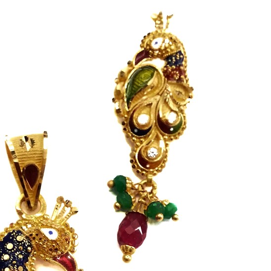 22kt Gold Meenakari Peacock Pendant Set MGA - GPS003