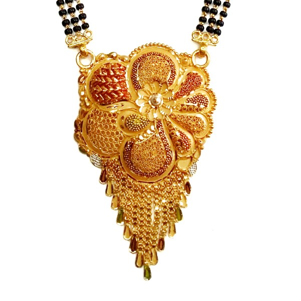 22k Gold Golden Flower 3 Line Mangalsutra MGA - GM012