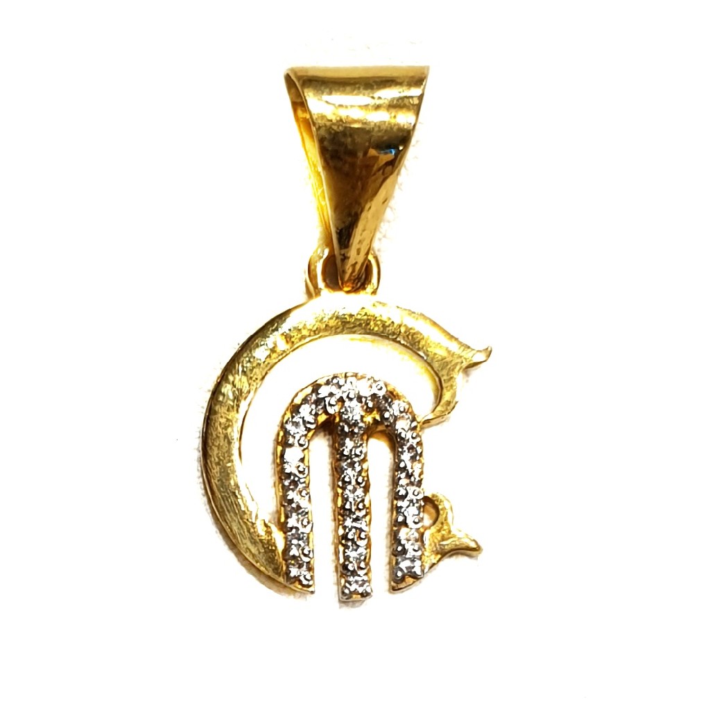 22k Gold CZ Diamond CM Monogram lat...