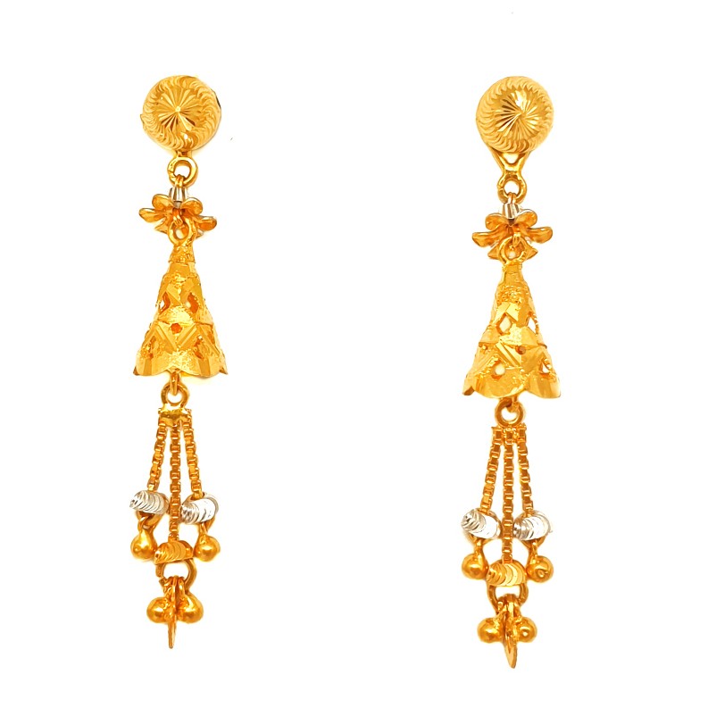 22K Gold Long Jumkha Earrings MGA -...