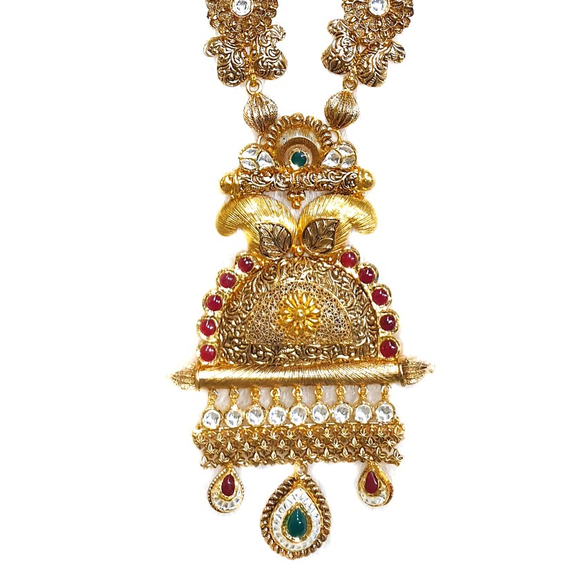 22kt Gold Antique Rajwadi Necklace With Earrings MGA - GLS073