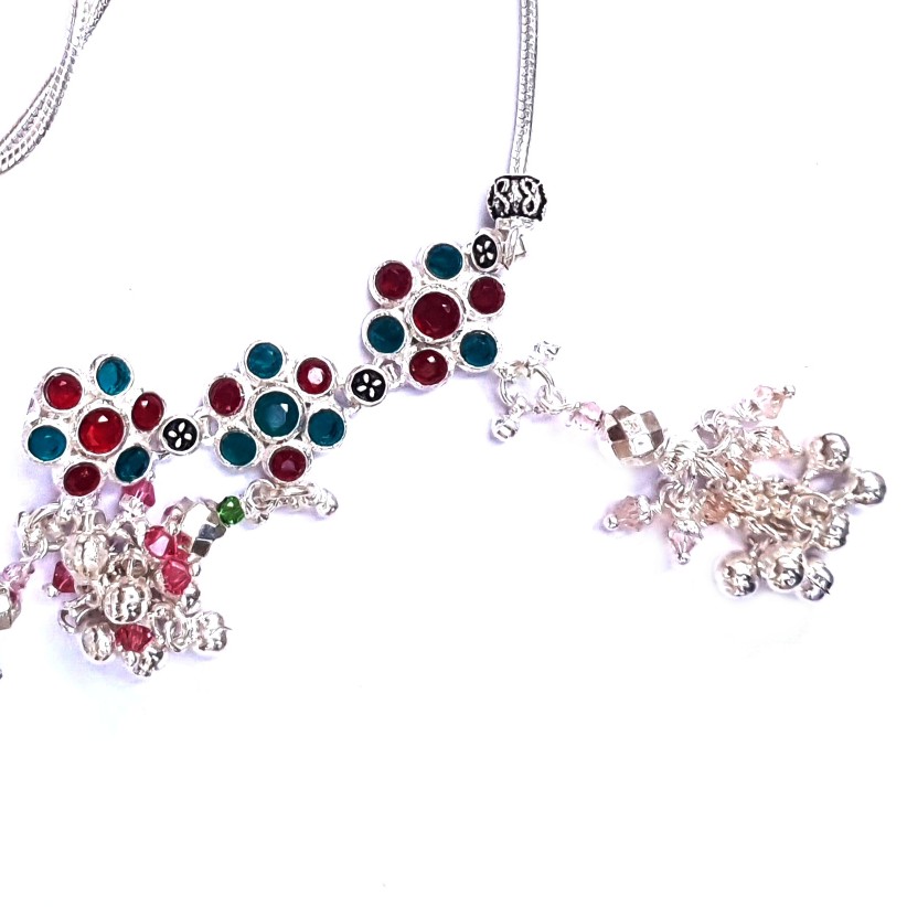 3 colour diamonds flower silver kandora mga - kns0002
