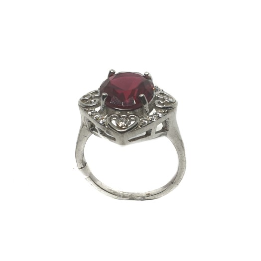 925 Sterling Silver Square Shaped Red Stone Ring MGA - LRS0114