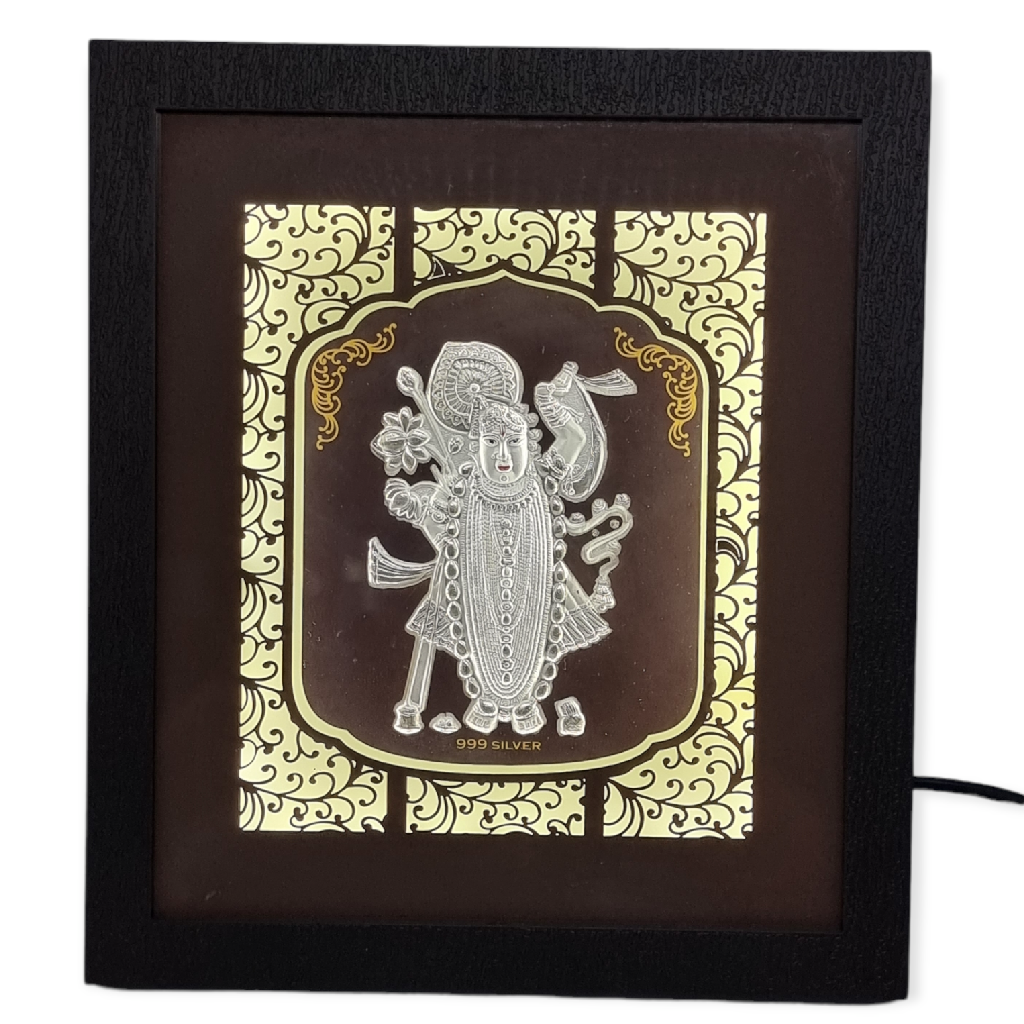 999 silver shrinathji lighting frame (21.5 - 19.5 cm )