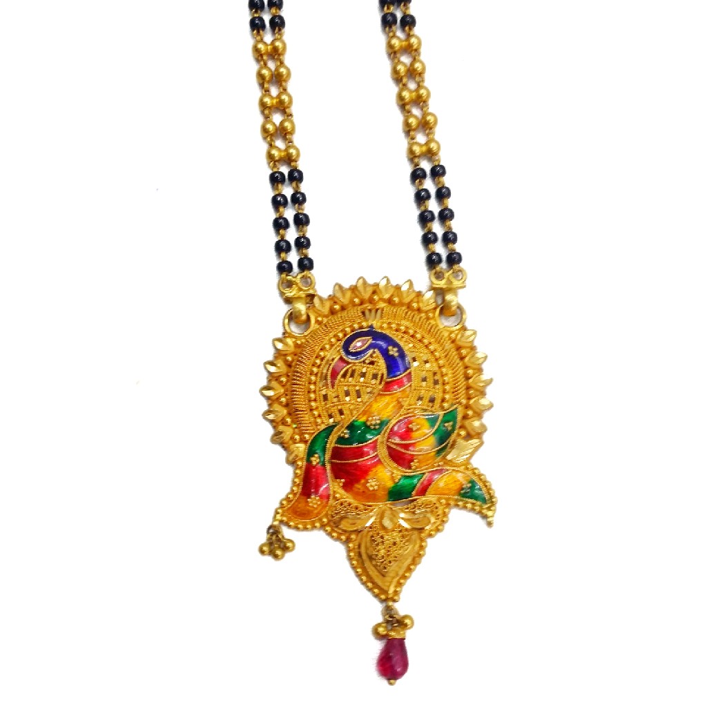 22k Gold Meenakari Peacock Mangalsu...