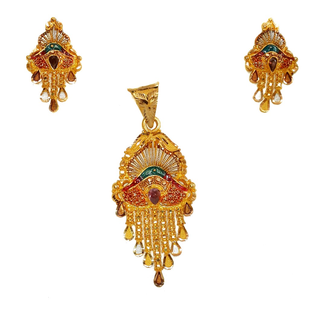 22k Gold Kalkatti Pendant Set MGA -...