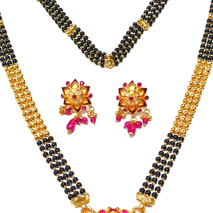 22kt Gold Kalkatti Round Shape 3 Line Mangalsutra MGA - GM048
