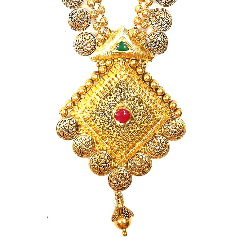 22k Gold Antique Oxidised Pavali Necklace MGA - GLS093