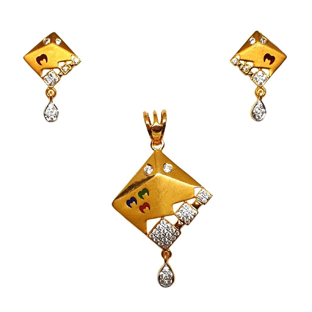 22K Gold Square Shaped Meenakari Pe...