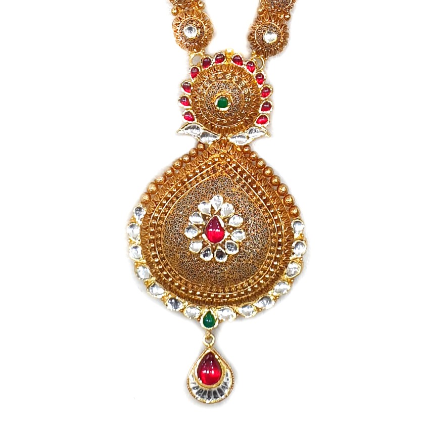 22k Gold Antique Rajwadi Necklace With Earrings MGA - GLS065