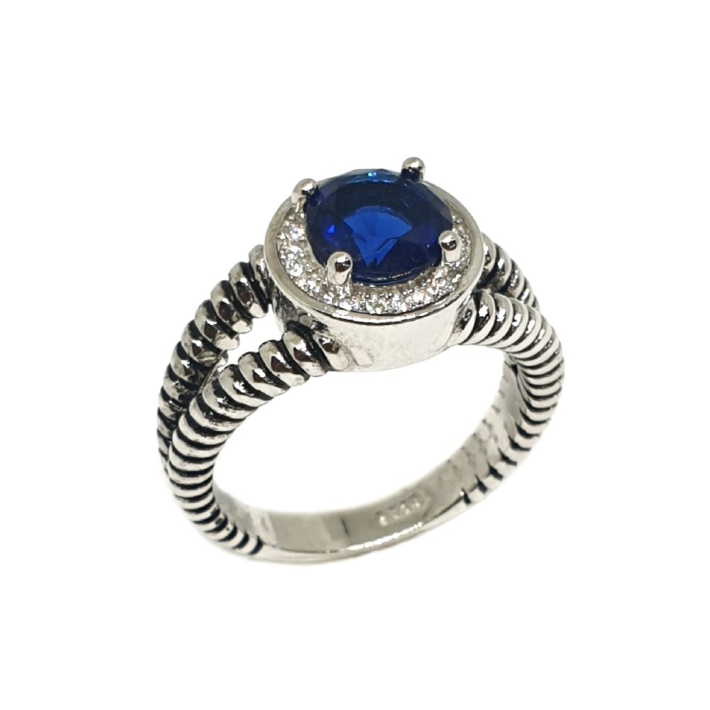 925 Sterling Silver Blue Diamond Ri...