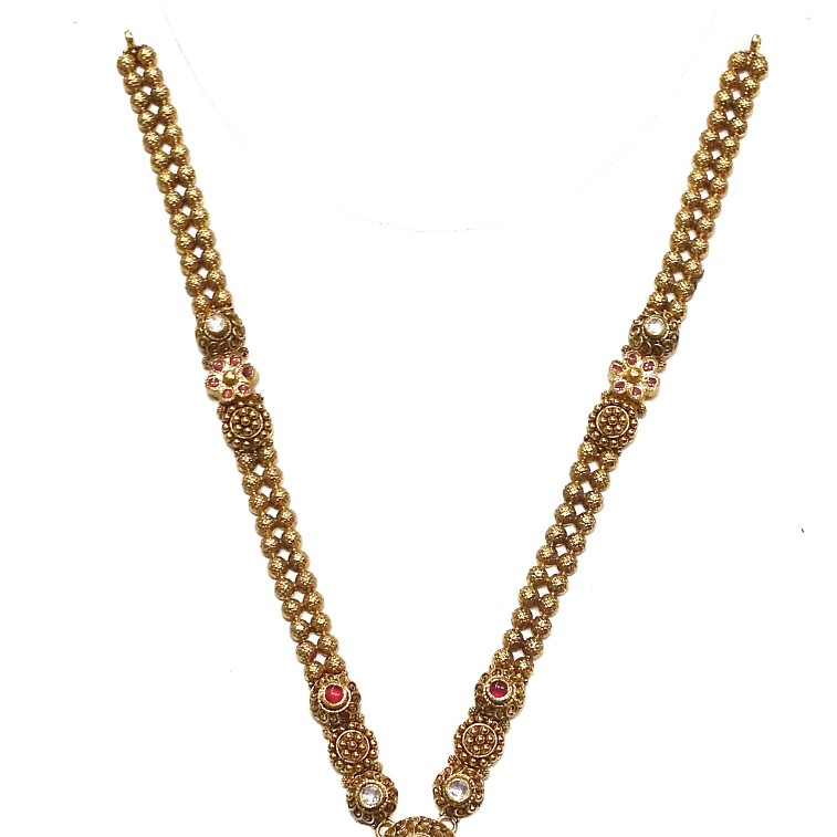 22kt Gold Antique Oxidised Necklace With Earrings MGA - GLS054