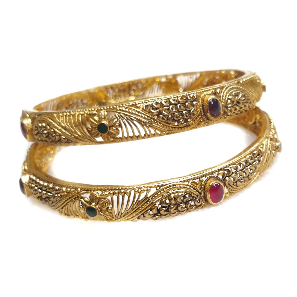 916 Gold Antique Kada Bangles MGA -...