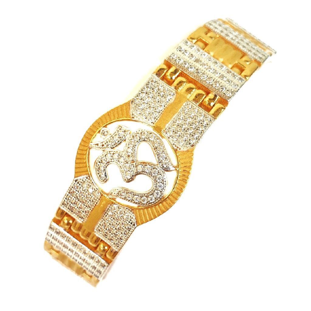 One gram gold forming omkar cz diamond gents bracelet mga - bre0032