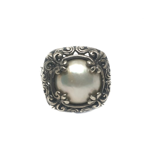 925 Sterling Silver Oxidised Pearl Ring MGA - LRS1288