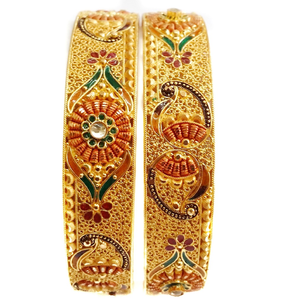 22k Gold Green Meenakari Flower Sha...