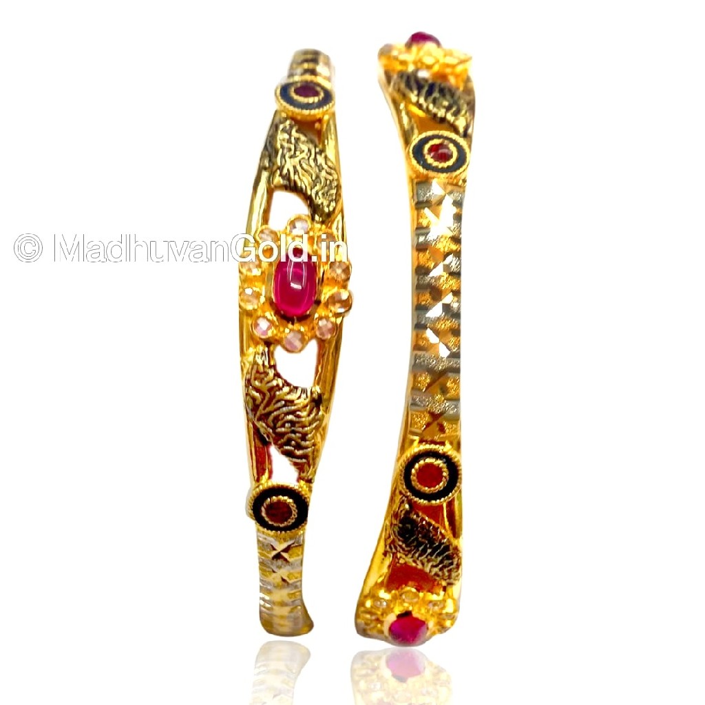 22k antique enamel gold bangles 2 p...